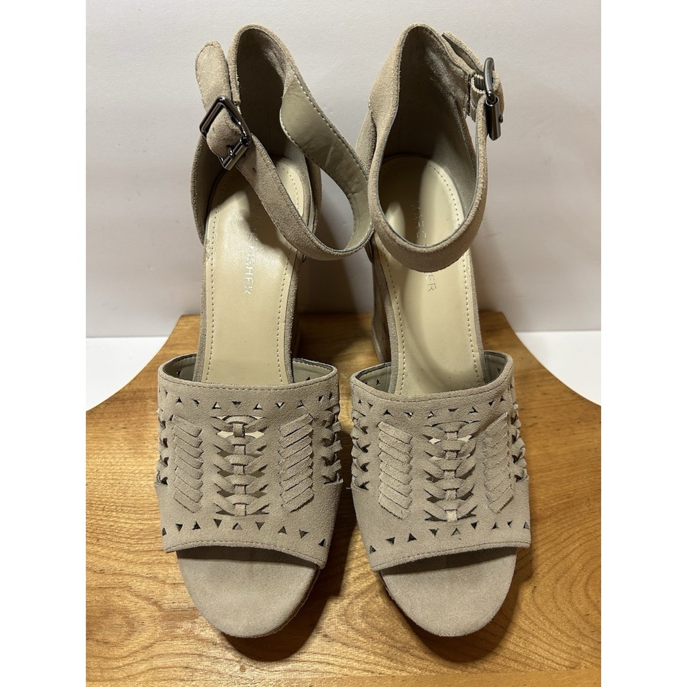 Marc Fisher Hillana Natural Suede Ankle Strap Wedge Cork Platform Heel Women's 9